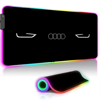 Авто RGB-мат с логото на A-Audis, Голяма подложка за мишка, Аксесоари за компютърни игри, Led Светлинен подложка за мишка, Клавиатура, Офис подложка за маса с подсветка XXL, подложка за мишка