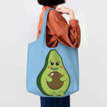 Забавна чанта за покупки от Авокадо, Холщовая чанта за пазаруване с Кавайным Принтом, Чанта-тоут, по-Голямата Голям Моющаяся Плодови Веганская чанта
