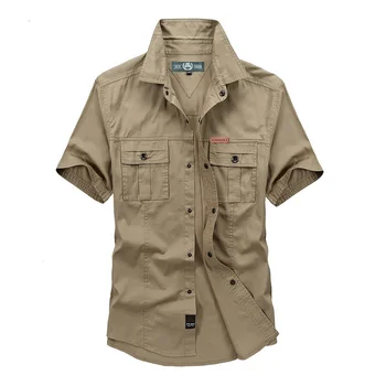 Ризи 2023 Летни Висококачествени Мъжки Модни Ежедневни Памучни Блузи с къс Ръкав, Мъжки Блузи в стил Милитари Camisa