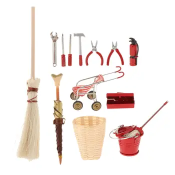14x Мини-комплект инструменти, Малко украса за дома, Малка Приказна градина, селскостопански инструменти