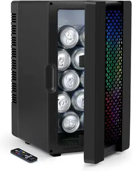 Мини-хладилник CHILLER 10L с цветни led крушки, за Хладилник за охлаждане на напитки на 10 кутии, Подобрена RGB подсветката с промяна на цвета на