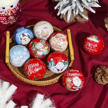 Коледна Кръгла кутия с топки, Лидице кутия за бонбони, Украса за Коледната елха, Банка за бонбони, Коледна Елха, Висящи топки, Кутии за бонбони, Подарък за деца