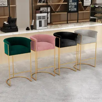 Високи Кухненски Бар Столове Velvet е Златен Табуретка Модерни и Луксозни Релаксиращи Бар Столове Метален стол Sedie Nordic Furniture