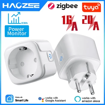 Електромера на Hristo Smart Zigbee Plug 16A/20A EU Outlet 3680 W, съвместим с Алекса И Sasha Hub