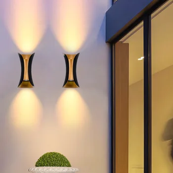 Led монтиран на стената лампа, открит модерен водоустойчив, с монтиран на стената лампа с двойна глава с монтиран на стената лампа, хотел, вила, коридор, балкон led монтиран на стената лампа AC85V-265V ПР