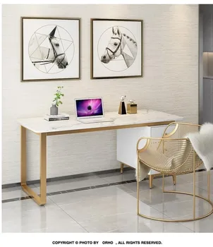 Компютърна маса в съвременен стил, с чекмеджета, бюро с мраморен плот, работен плот