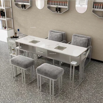 Леки Луксозни сребърни маникюр маси Професионална салонная мебели за салон за красота Ноктите маса и стол в комплект с прахосмукачка
