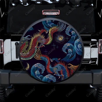 Традиционен китайски калъф за резервна гума с принтом на Златния дракон, водоустойчив протектор колела, гуми за автомобил, камион, suv, кемпера, ремаркето на Автобуса
