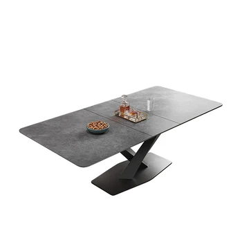 Италиански минималистичен маса за хранене, малка потребителска лампа, луксозна каменна плоча, телескопична деформируемый маса за хранене и стол