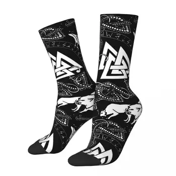 Честит Забавни мъжки чорапи Woden в ретро стил Harajuku Valknut в стил хип-хоп, Новост, Всекидневни екипажа, Луд чорап с подарочным принтом