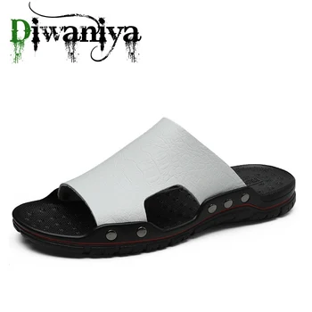 Марка Diwaniya, сандали, от естествена, телешка кожа, улични нескользящие мъжки домашни модерни ежедневни тънки обувки с мека подметка от PVC, пролет-лято