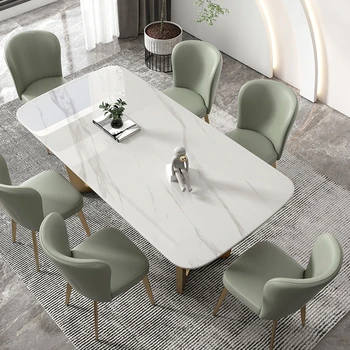 Комбинация от италиански лесно Луксозен ярка от шисти с маса за хранене и столове, Мебели за дома трапезария, Модерни минималистичные маси