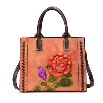 Дамски модни чанта от естествена кожа с цветен модел, дамска чанта на рамото, Ежедневни вечерни чанти-незабавни посланици, Дамски топ, чанта през рамо от естествена телешка кожа