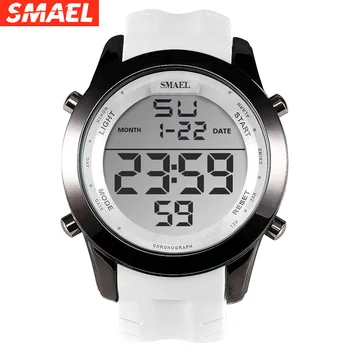 Мъжки ежедневни електронни дигитални часовници Smael от сплав с голям циферблат, с висококачествена силиконова лента, спортни часовници