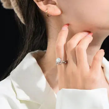 Сребърен пръстен проба 925 Оригинално Удостоверение за пръстен с муассанитом 1 карата за жени с диамантен пръстен с диаметър 6.5 мм, Годежен пръстен, бижута със сертификат