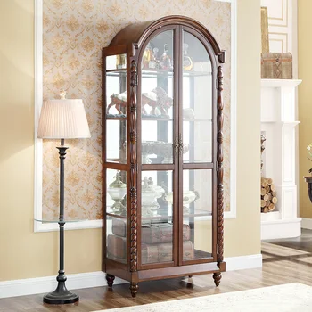 Обичай Американски Винен шкаф с двойна врата от масивна дървесина, Семеен Прост Витринный шкаф със стъклена врата в Ретро стил в дневната