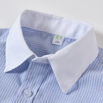 Лятна Детска студентски ризата е от чист памук с къс ръкав, синя риза в тънка ивица, училищна форма за изяви