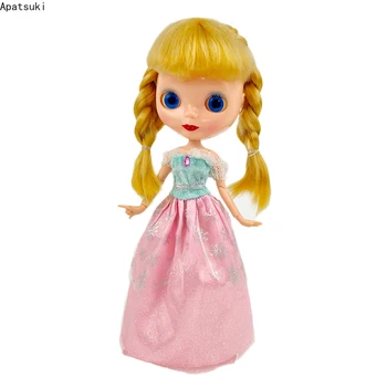 Синя рокля на принцеса с розови снежинками, стоп-моушън дрехи за кукла Blythe, дрехи за кукли Нео Blythe 1/6, аксесоари, екипировки за кукли Licca