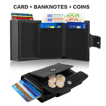Модерен Алуминиев портфейл за кредитни карти 2022 Година, Мултифункционален RFID-Блокиране на Трислоен Умен Мъжки Портфейл, Кожена Тънък, с джоб за монети