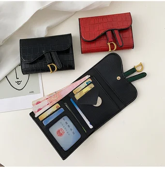 Нов женски кратък портфейл от изкуствена кожа, голям капацитет, сгъваем портфейл, чанта, държач за карти, модерен клатч, портмонета-визитница