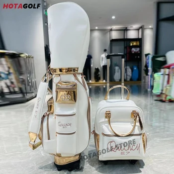 2023 Нова дамски модерна чанта за голф от бяло злато с валяк, професионална чанта за голф