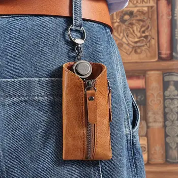 Мъжка чанта за ключове от изкуствена кожа, държач за карти, калъф с цип за ключове