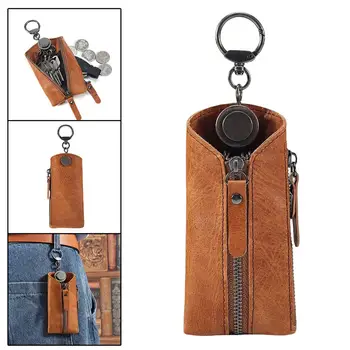 Мъжка чанта за ключове от изкуствена кожа, държач за карти, калъф с цип за ключове