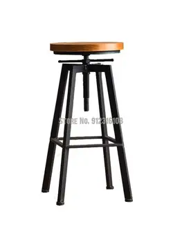 Iron бар стол, промишлен въртящ се бар стол, домакински подвижен бар стол, стол от масивна дървесина, висок бар стол