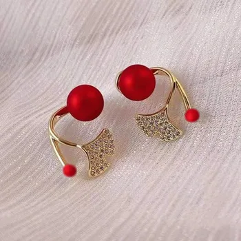 Новост В Елегантни Червени обеци с перли във формата на рибено опашката За жени, Златни обеци-пеперуди с кристали, бижута на Годишнина от сватбата за момичета