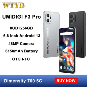 UMIDIGI F3 Pro 5G Смартфон 8 + GB 256 GB 48 Mp Камера 6,6 инча Android 13 Телефон 6150 ма Dimensity 700 Восьмиядерный мобилен телефон с NFC