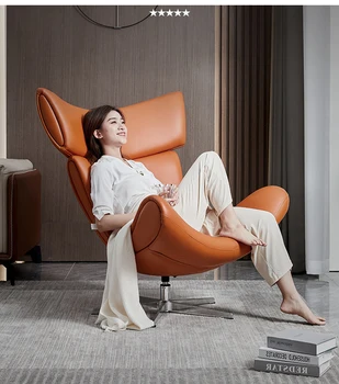 Дизайнерски единична диван с превръщането на стол за офис, Спални, кът за отдих, Фотьойл от естествена кожа за хол