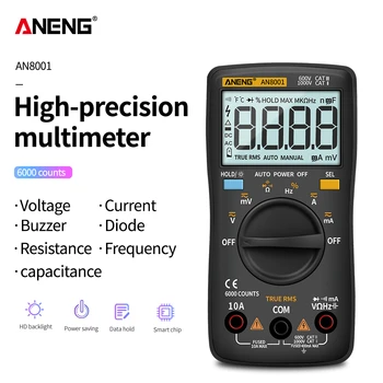 ANENG AN8001 Цифров мултицет Професионален 6000 Точки, кондензатор, тестер, EsrMeter, Мультитестер напрежение, Универсален измерител, Тестер