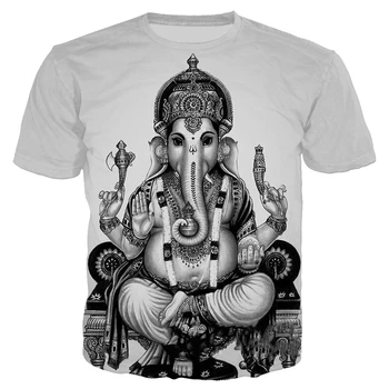 2023 Нова Женски Мъжка тениска с изображение на Ганеша, хиндуисткия Бог Ганеша с глава на слон, тениски с 3D принтом, Детска Лятна тениска, Потник, Чай