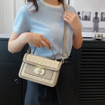 Нови дамски чанти през рамо с метална катарама, модерна луксозна чанта с голям капацитет, дамска чанта с капак, дамска чанта за през рамото от изкуствена кожа