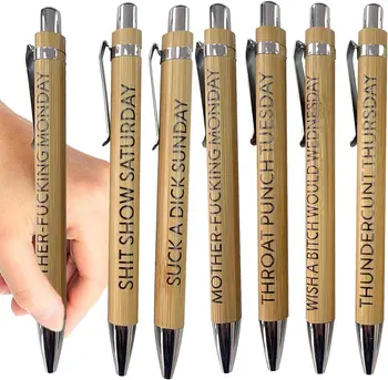 Химикалки с надписи, 7 забавни бамбук работни дръжки | четни дни от седмицата, описващи манталитет, химикалки, консумативи