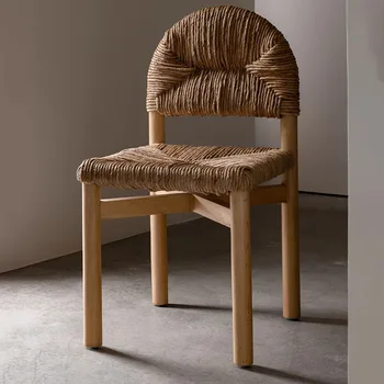 Кухненски дървен стол от ратан, Съвременни ергономични градински Елегантни трапезни столове, Мобилни мебели за двор Silla Madera, Уличен набор от