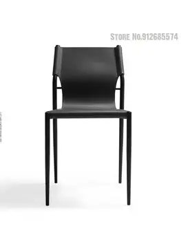 Италианско минималистичное Седлото, Кожен Обяд стол В индустриален стил, Стол от ковано желязо, Кожена облегалка, маса за Хранене, стол за сядане