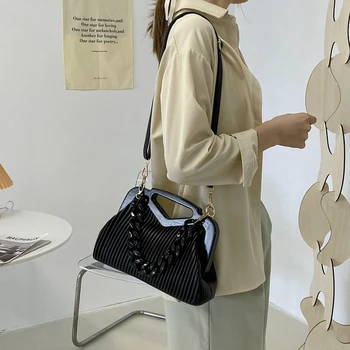 Модерна Чанта през рамото си под формата На Миди, Чанта с Дебела Верига, Дизайнерски Плиссированная Чанта През Рамо, Клатч, Малка Чанта Sac De Luxe Femme