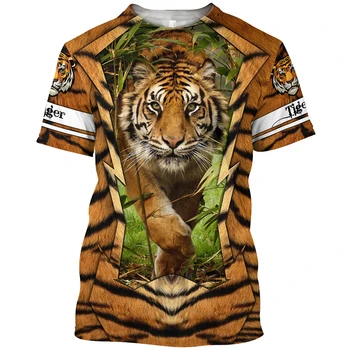 Тениска за мъже с 3D принтом тигър, бутик, тениски с образа на животни, лятна тенденция на върховете Harajuku с къс ръкав за почивка и кръгло деколте