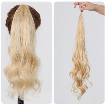 25-инчов Синтетичен гъвкав обръч около конска Опашка, Дълги Естествени Къдрава коса за удължаване във формата на конска опашка за жени, режийни коса за блондинки