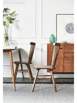 Скандинавски Уиндзор стол от масивна дървесина маса за хранене, стол с облегалка за кафе, стол за почивка с книга, просто внос на мебели