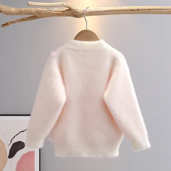 Есенно-зимния нов вязаный пуловер за момичета, детски однотонная норковая палто, отвътре 4-10 години, топъл пуловер с дантела Love