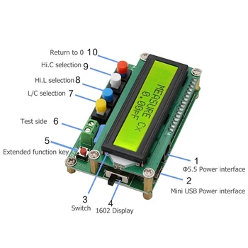 Цифров измерител на кондензатора, Индуктивност, капацитет, L / C, LCD измерител на капацитет, тестер, Мини-USB-интерфейс с USB-кабел