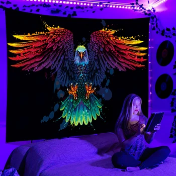 Черно Светъл Гоблен, монтиран на стената UV-Реактивен Кошмарен Космически Плажен Гоблен в стил Хипи и за спалня, Инди-декор в общежитието