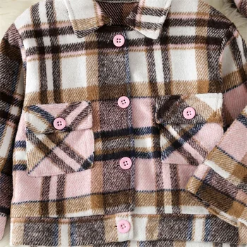 BeQeuewll/ Есен клетчатое палта за момичета, Детски якета копчета с дълъг ръкав и яка-ревери, Шапка Зимна Топла Горна дреха с джобове