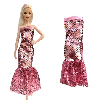 NK 1 Пакет, празнична пола с пайети за кукли 1/6, Модерно розова рокля с опашка на Русалка, дрехи за Барби кукли, аксесоари, играчки