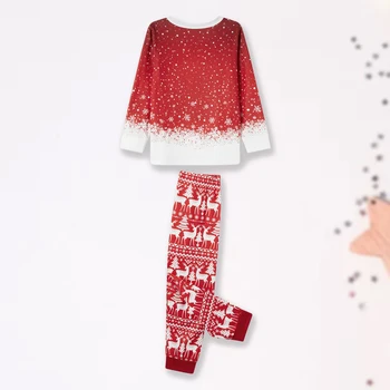 Коледен пижамный комплект за родители и деца, Ризи с дълги ръкави и принтом + гащи за възрастни, Детски празничен Модерен комплект Дома пижам с снежинками