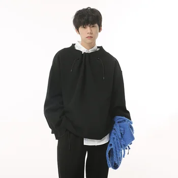 SYUHGFA Блузи с дълъг ръкав Тенденция Мъжки Есенни Пуловери Tide, Върховете В Корейски Стил, Персонализирано Свитшоты с Намалена деколте