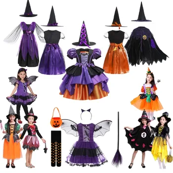Рокля вещица за Хелоуин за малки момичета, Празнични рокли на Хелоуин с къс ръкав, Детско Принцеса рокля, костюм на вампир-прилепа