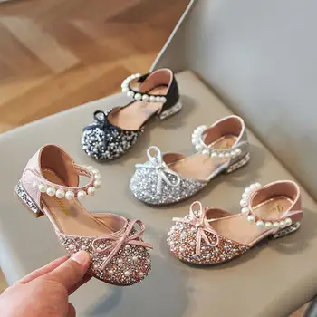 Летни нови детски Сандали Baotou с кристали на равна подметка, нескользящие Полусапожки, Модерен перли с лък за момичета, Удобни обувки принцеса